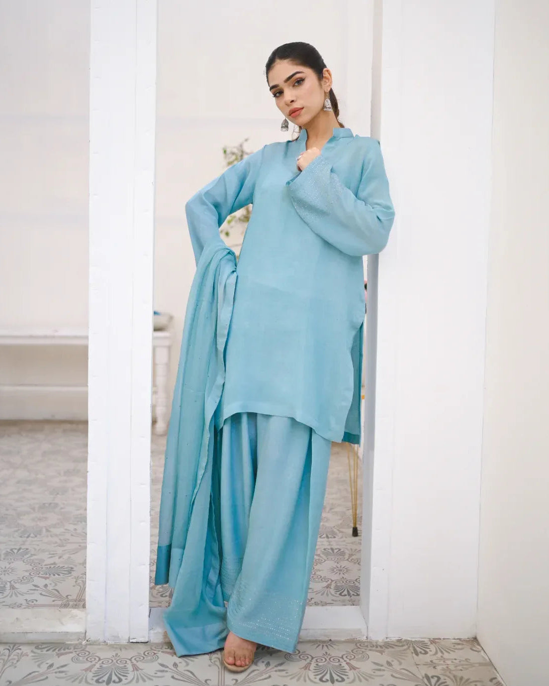 Buy Sea Blue Farshi Shalwar Kameez Online in Pakistan XL