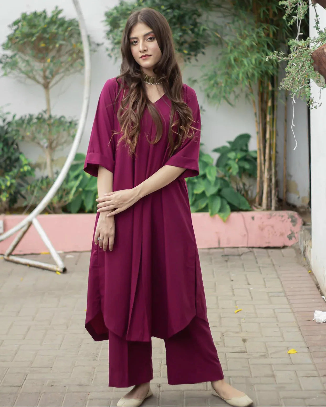 Magenta Georgette Pret 2Pcs S