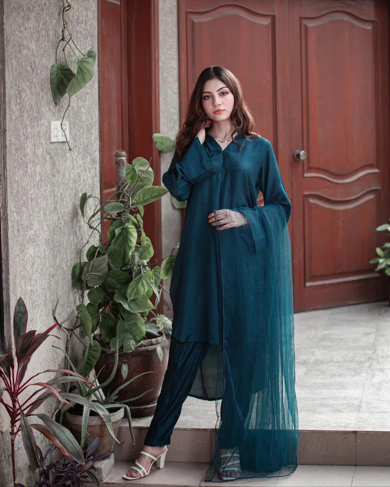 Buy Teal Blue Three Piece Dress Stitched Online Pakistan L