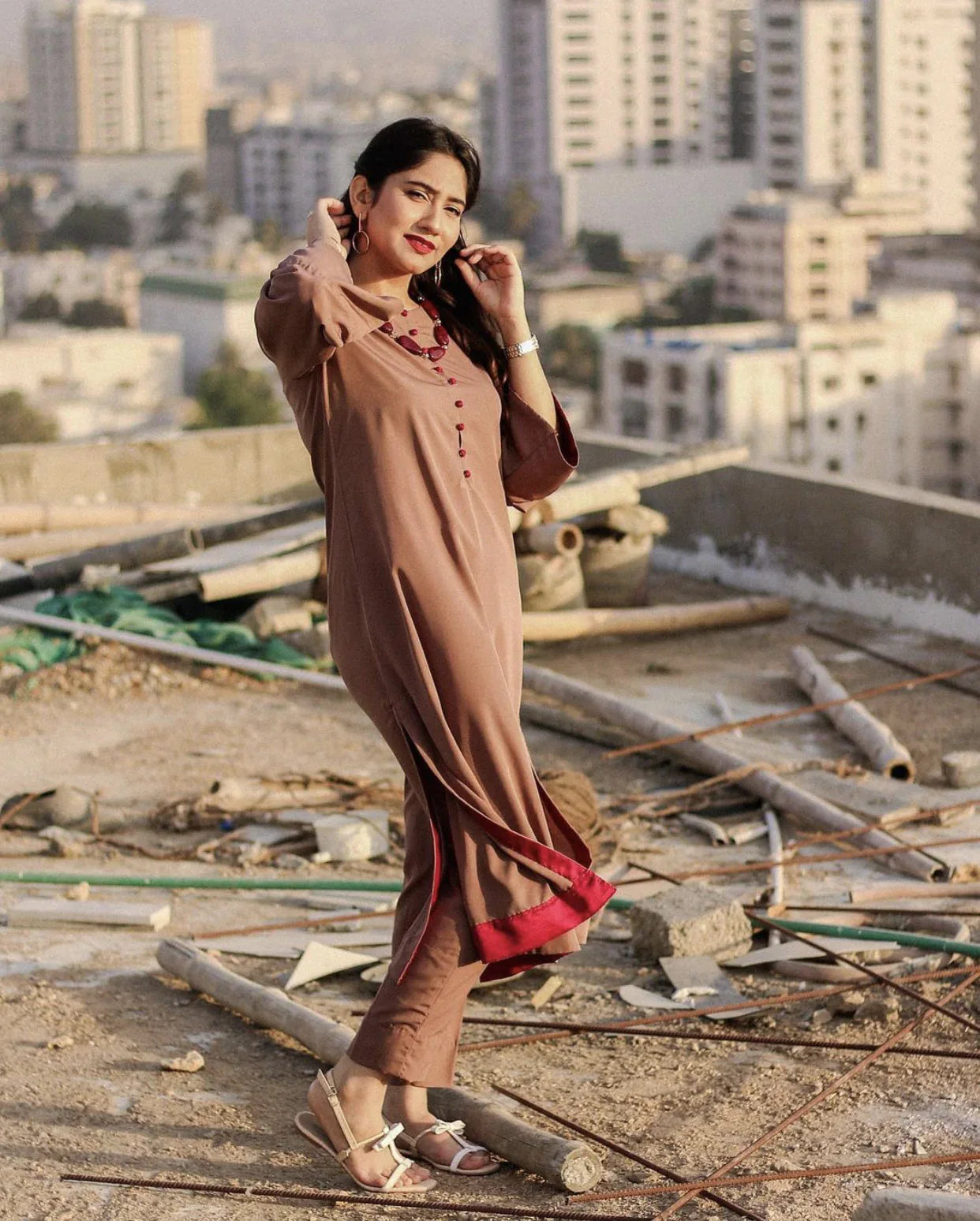 Buy Rust Two Piece Dress Stitched Online Pakistan M