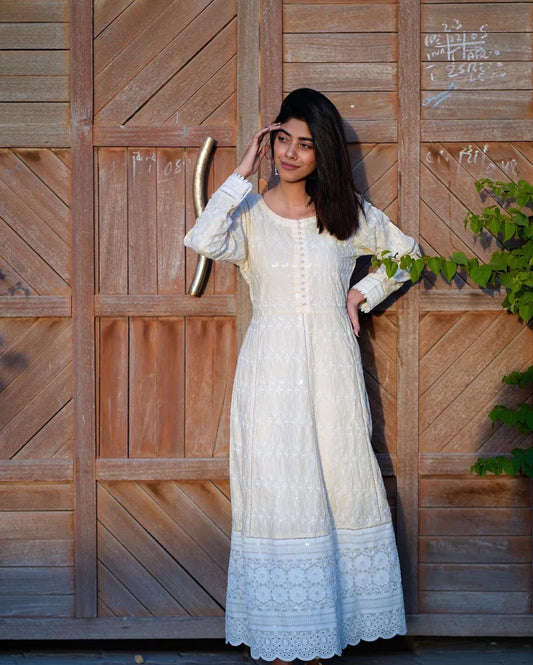 chikan maxi dress Blue Muslin Maxi Dress: Boho Chikan Embroidery, Plus Size Beachwear