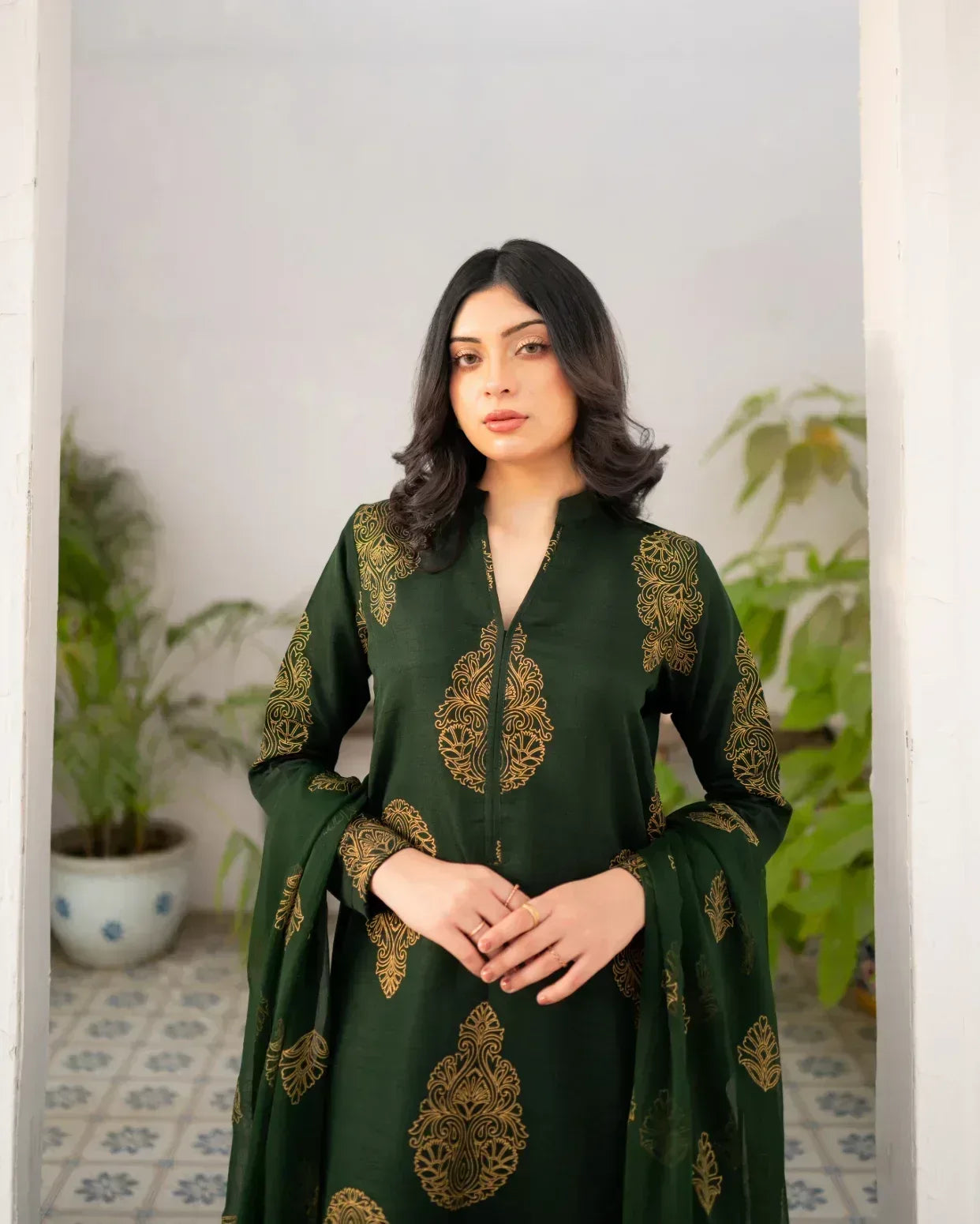 slim fit dress slacks CurveWow Bottle Green Puff Sleeve Wrap Midi Dress – Curvewow main image 1
