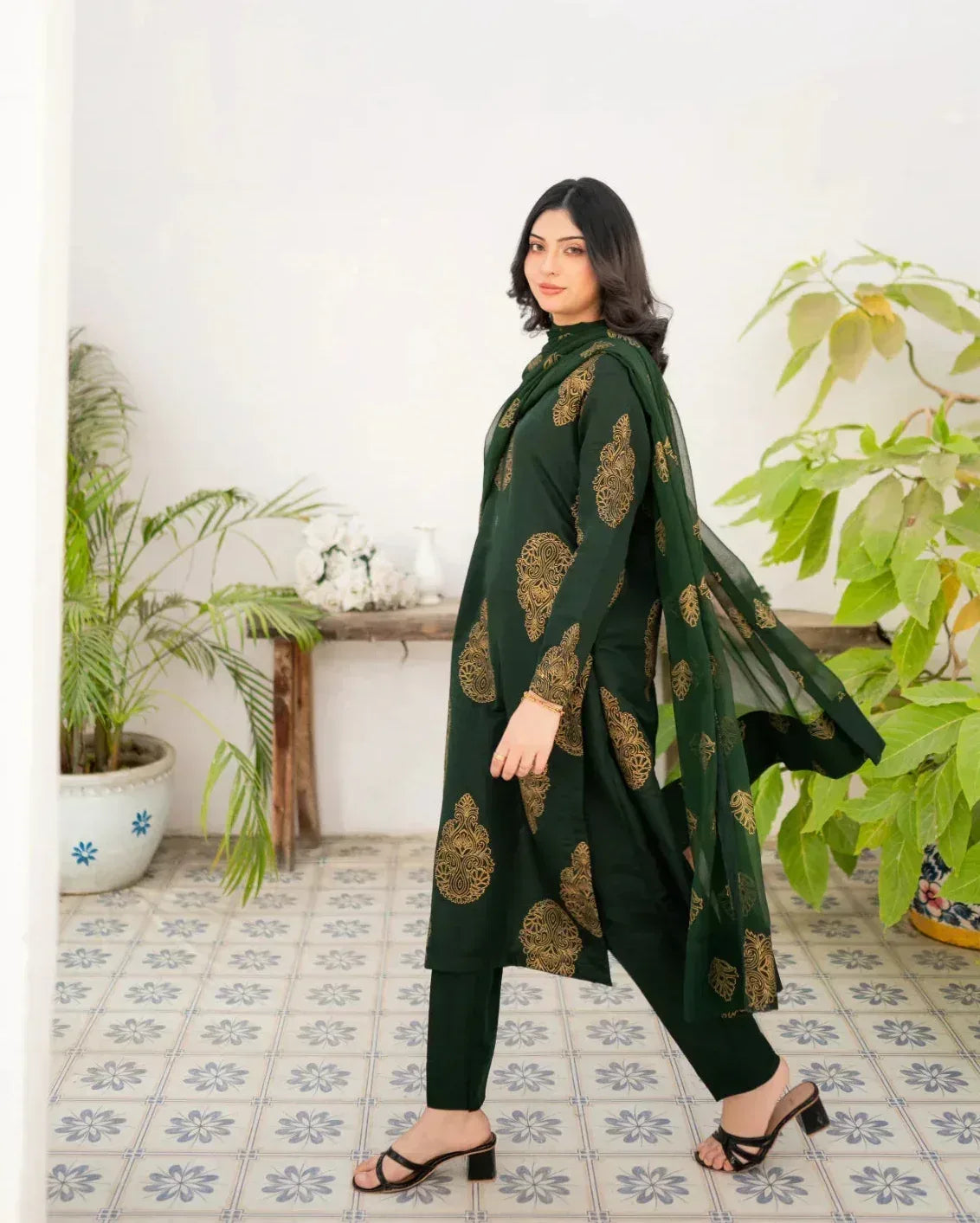 bottle green traditional dress Chinese Tang Dynasty Dark Green Hanfu Dress Female