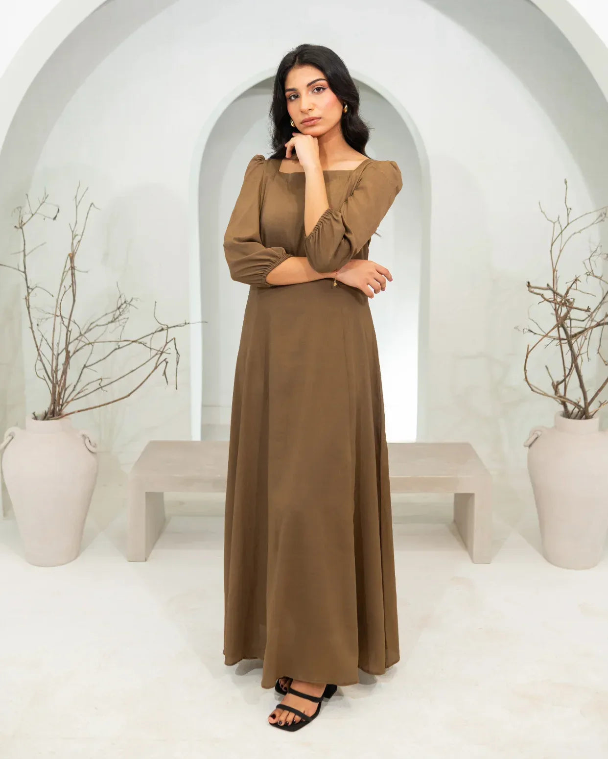 greek traditional dress Meghan Sleeveless Maxi Dress Khaki Green