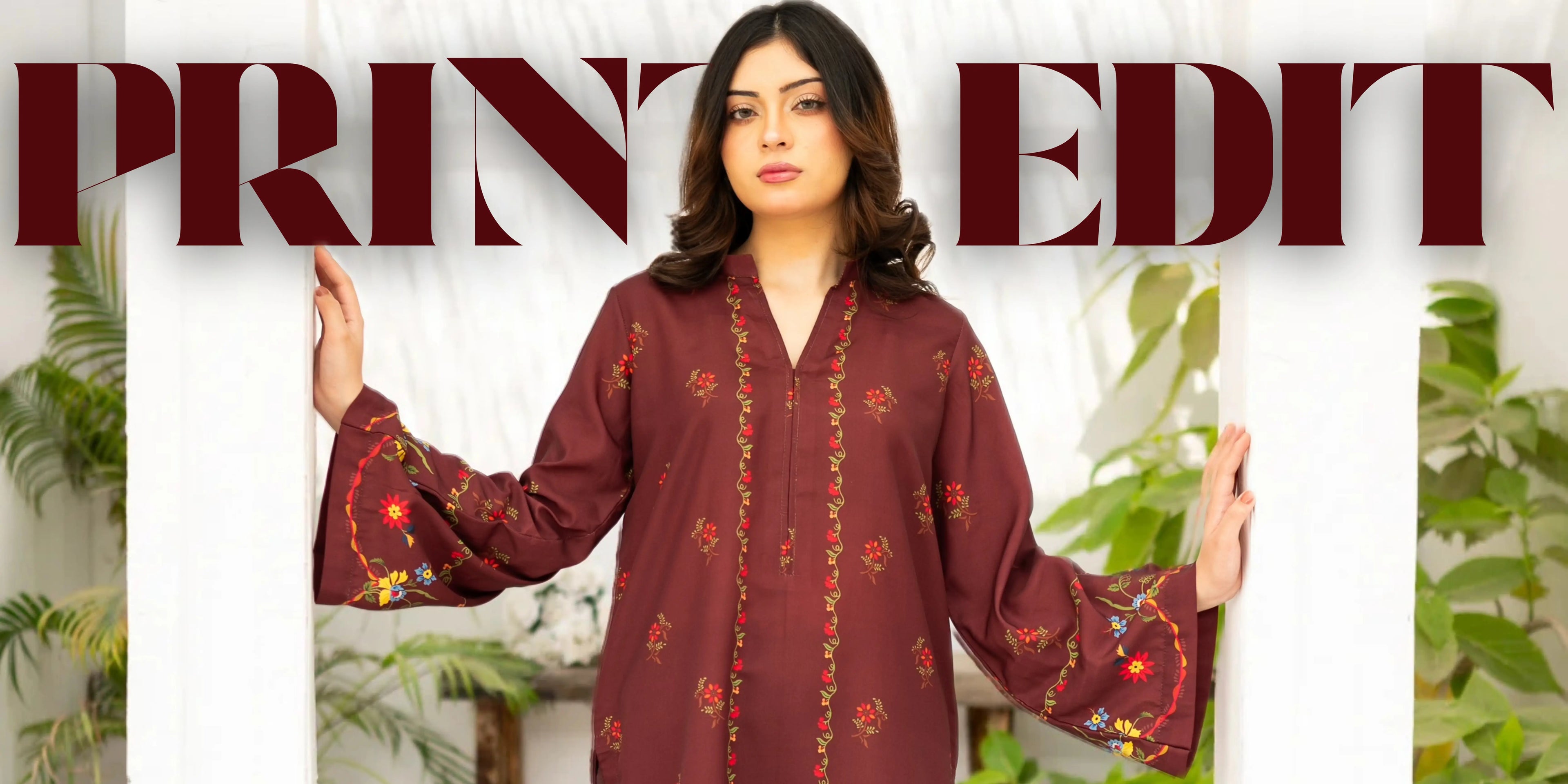 Woman wearing a maroon printed outfit with 'PRINCE EDIT' text overlay.