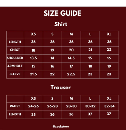 Size chart of shirt and trouser.